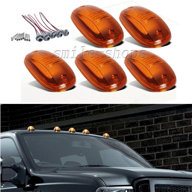 5pcs Amber Cab Roof Marker Running Light Covers For 03-16 Dodge Ram 2500 3500