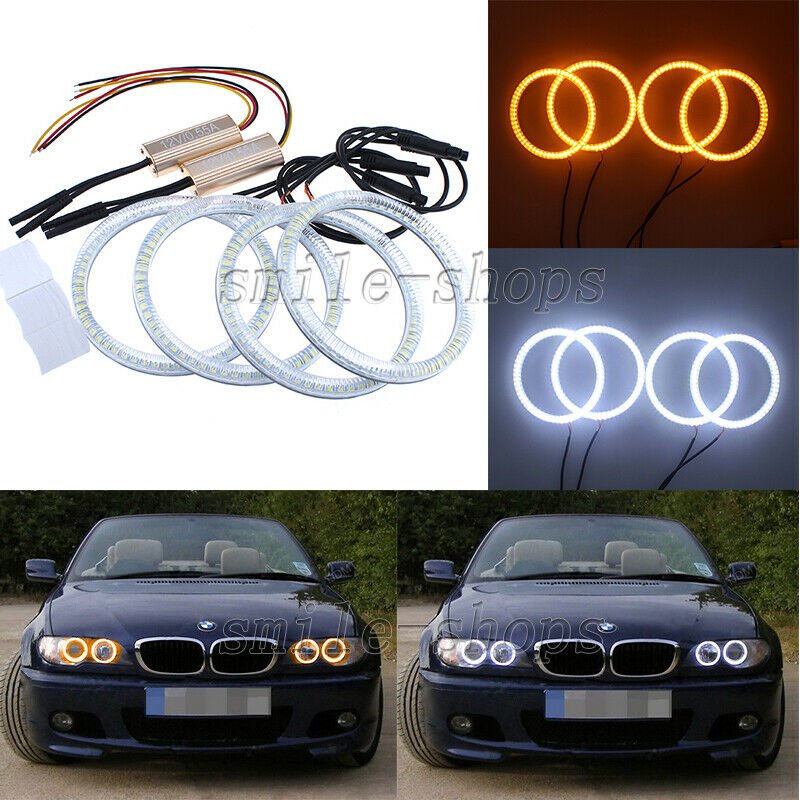 4pcs White Amber SMD Angel Eye Halo Ring Kit For BMW LCI E46 3 Series 2D Facelif