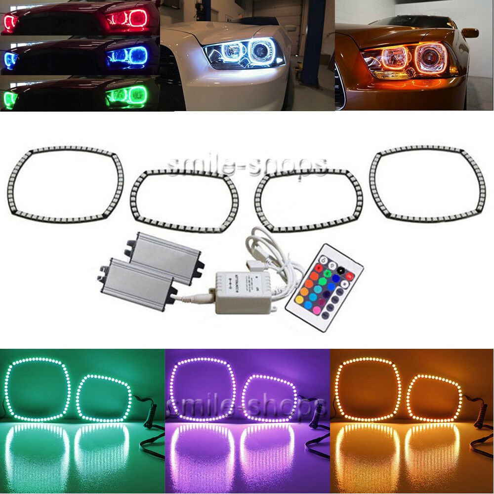 For 2011-2014 Dodge Charger Multi-Color SMD LED RGB Headlight Kit Halo Rings Set