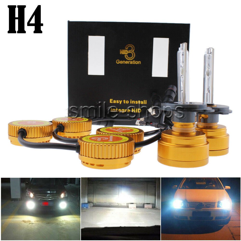 AC 55W ALL IN ONE H4 HID Headlight Conversion Kits 5500K White Low Beam Bulbs