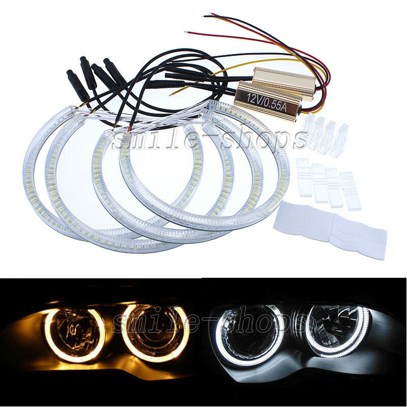 4x Dual Color Switchback Angel Eyes Halo Ring For BMW E46 3 Series Non-Projector