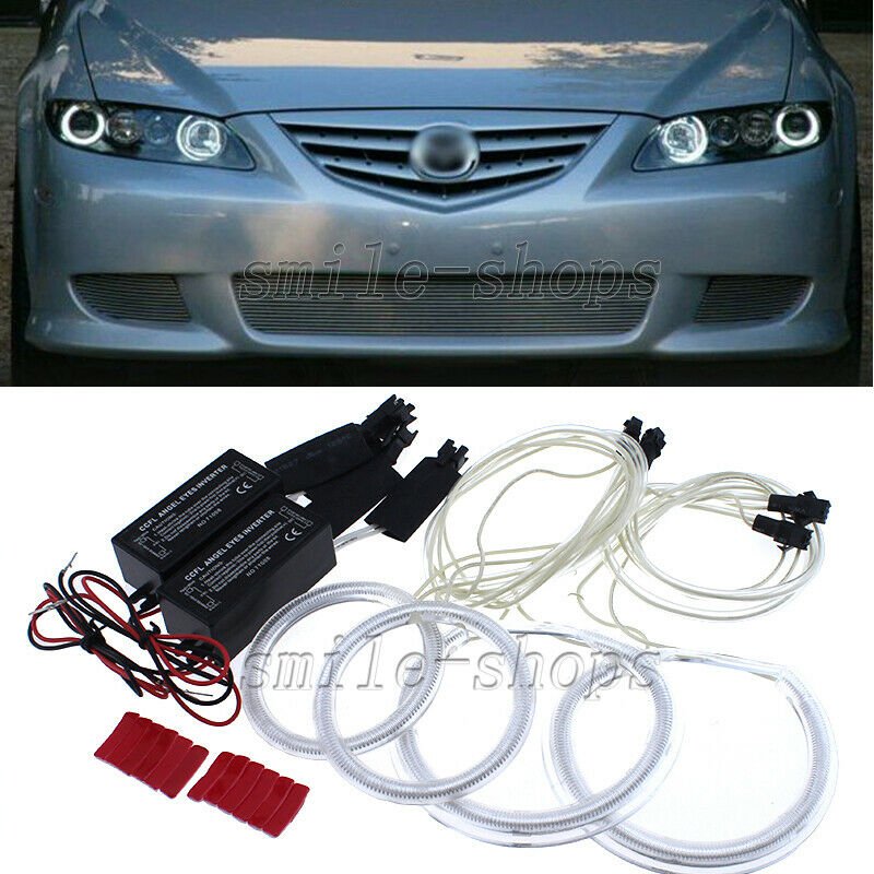 White 6000K CCFL Angel Eyes Halo Ring Lamp Headlight Kit For 2003-2007 Mazda 6