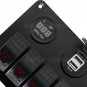 6 Gang Red LED Rocker Switch Panel w/ USB Charger Voltmeter for Car Marine Boat