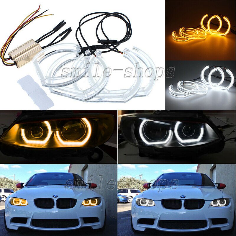 4 x White Amber Angel Eye DTM Style LED Kit Halo Ring For BMW E90 2006-2010 E92
