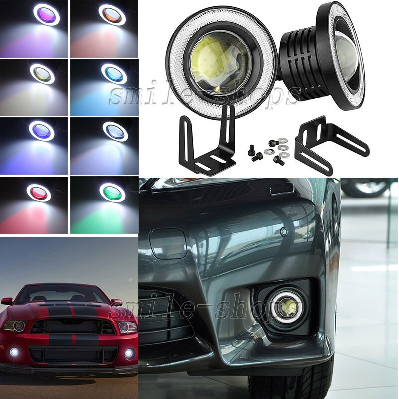 2pc 3.5" RGB Fog Light COB LED Projector Angle Eye Halo Ring With Remote Control