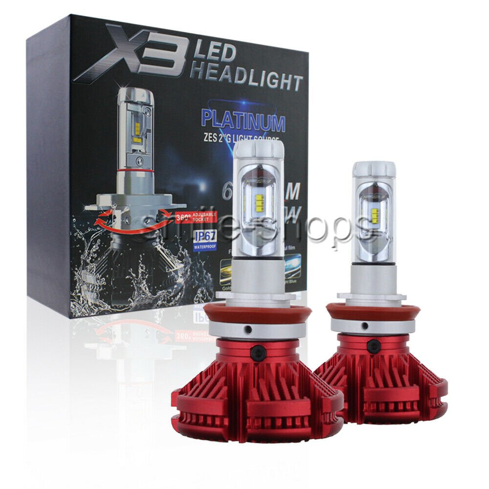 2Pcs H11 H8 H9 ZES LED Headlight High/Low Beam Bulbs 50W 12000LM 6000K White
