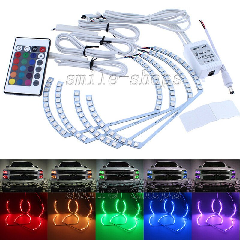 4pcs Multi-Color Angel Eyes LED RGB Headlight Halo Ring Kit For Chevy Silverado
