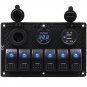 12V 6 Gang Blue LED RV Car Marine Boat Rocker Switch Panel USB Charger Voltmeter