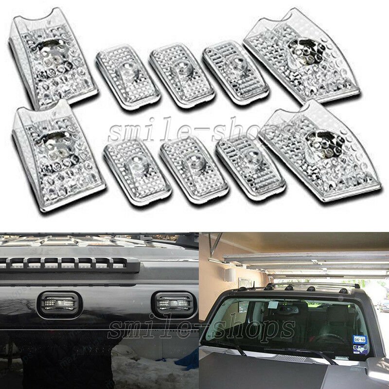 10pcs Clear Roof Cab Marker Light Covers for 2003-2009 Hummer H2 SUV SUT