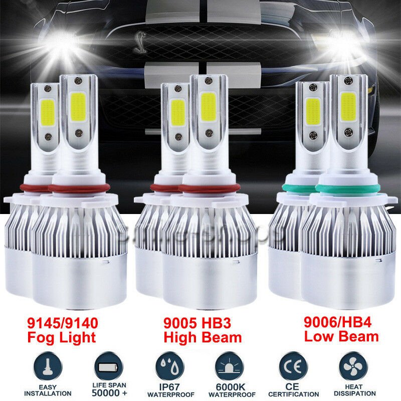 Hi/Lo LED Headlight+Fog Light For 2003-2006 Chevy Silverado 1500 2500HD 3500HD