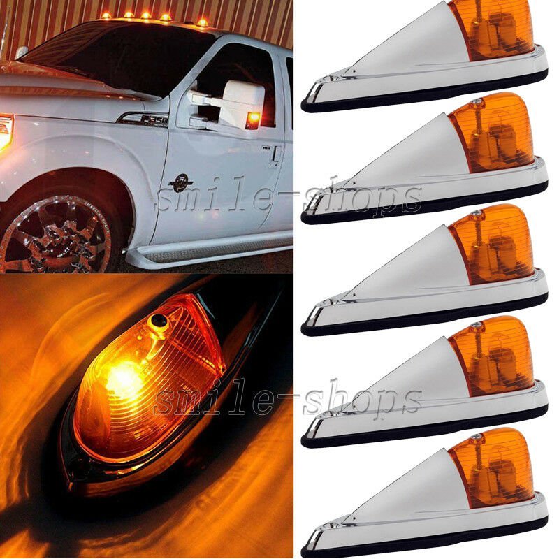 5pcs Universal Amber Cab Marker Roof Top Clearance Light Kit for Truck Trailer
