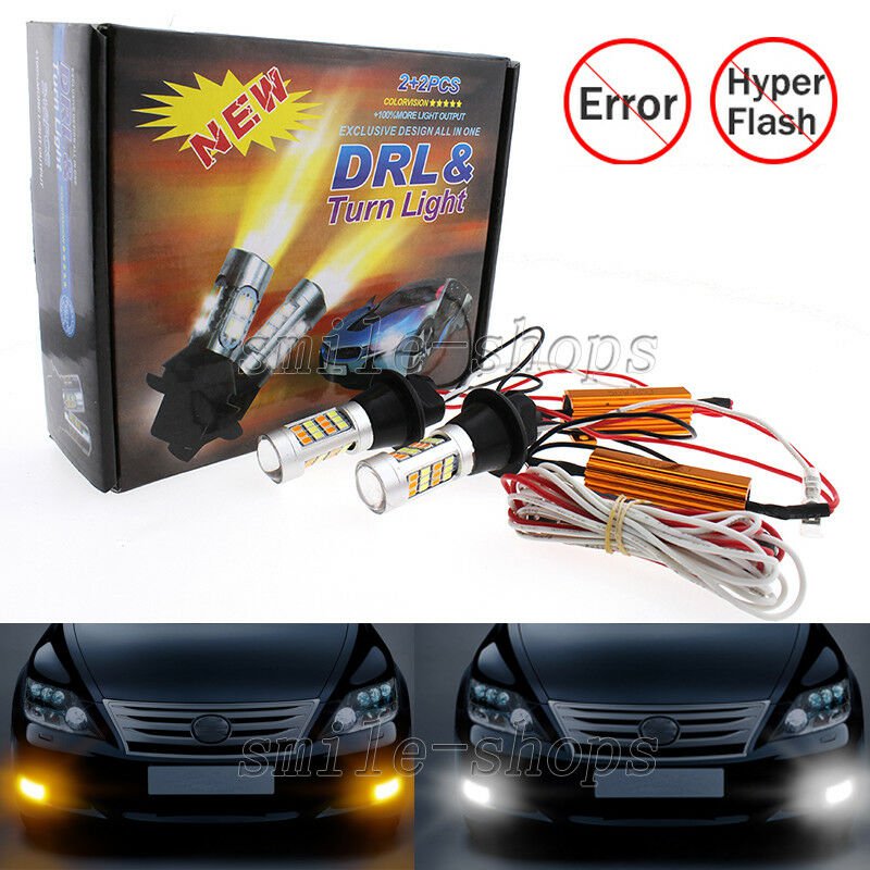 2pcs 3156 Dual-Color Front Turn Signal Light w/ DRL Kit Switchback LED Bulbs Kit