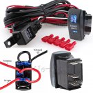 12V On/Off 5 pins Blue Backup Light Rocker Switch Kit with Relay Wiring Harness