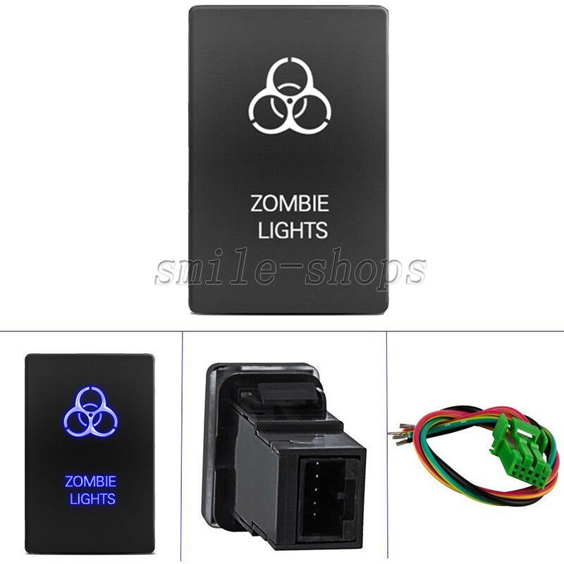 12V Push Switch Blue LED Etching Zombie Lights For Toyota - 1.28" x 0.87"