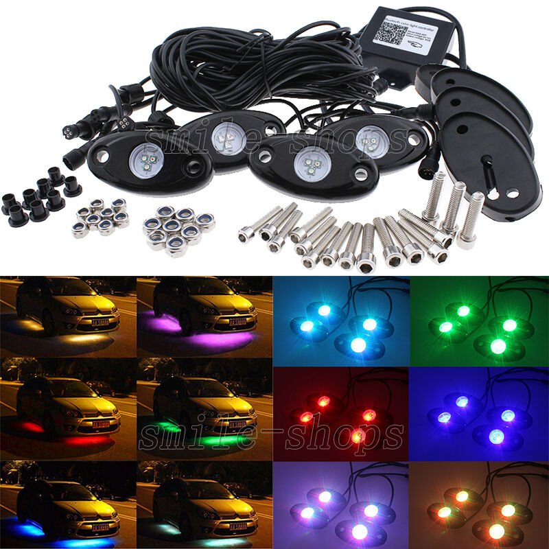 4pc 9W RGB Cree LED Rock Light Jeep ATV Off-road Truck Under Body Trail Rig Lamp