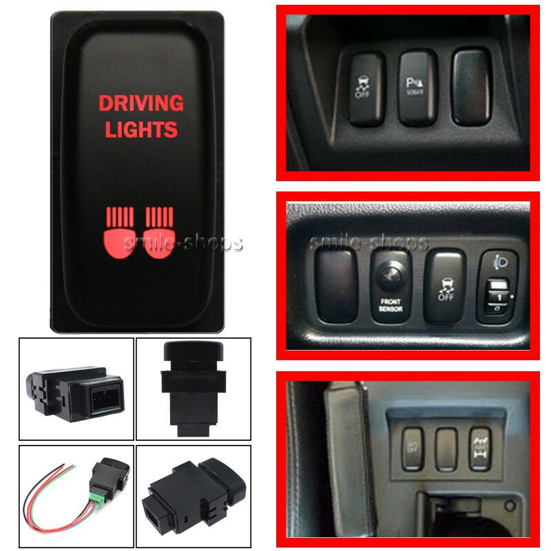 ON-OFF Push Switch DRIVING LIGHTS Red LED For Mitsubishi Pajero Triton Lancer 3A
