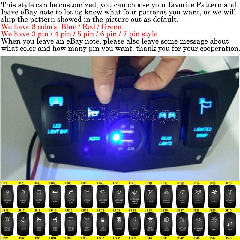 Dash Panel 4 Rocker Switch & USB Charger For UTV Polaris Ranger Razer RZR 570