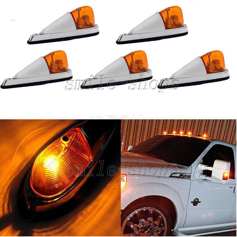 5pcs Universal Teardrop Style Amber Cab Roof Clearance Marker Lights For Truck