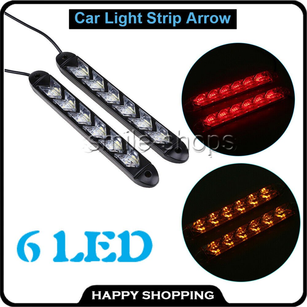 2pcs Amber/Red 6 LED Car Daytime Running Lights DRL Turn Signal Lamp Waterproof