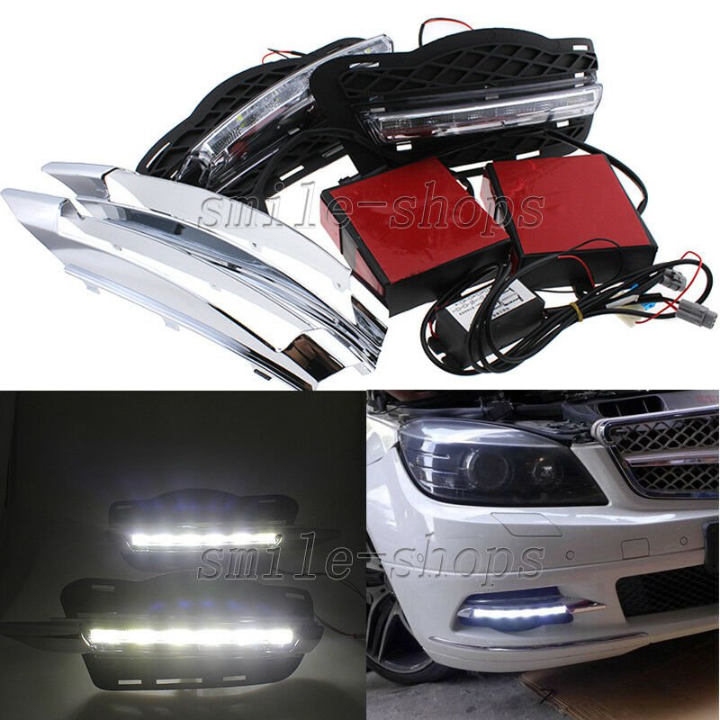 2 X 6000K White LED DRL Daytime Running Lights For Mervedes Benz W204 C300 08-10