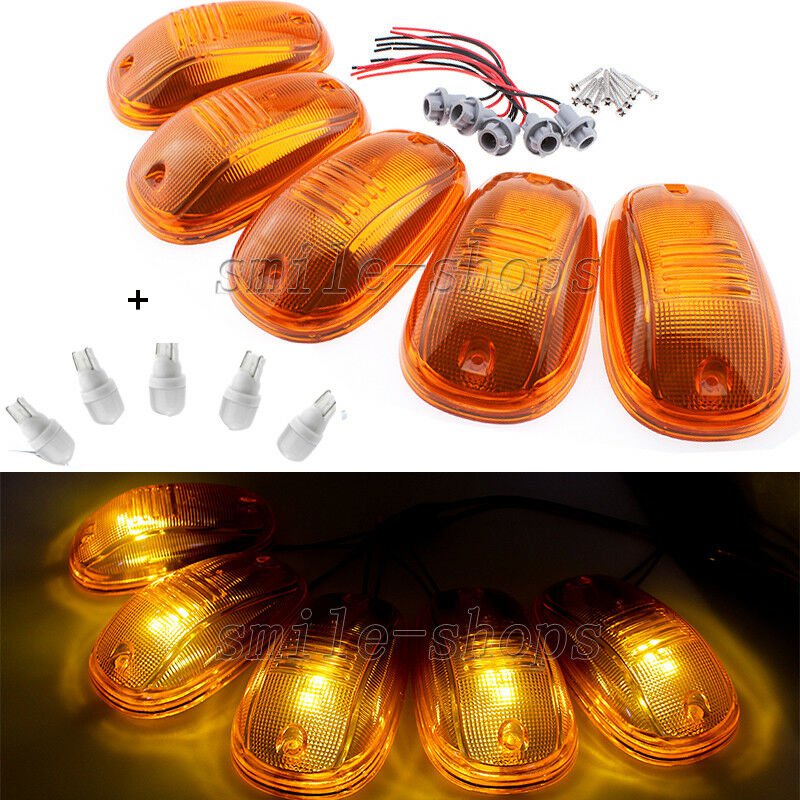5x Cab Marker Roof Light Cover+T10 White Ceramic Bulbs For Dodge Ram 2500 3500