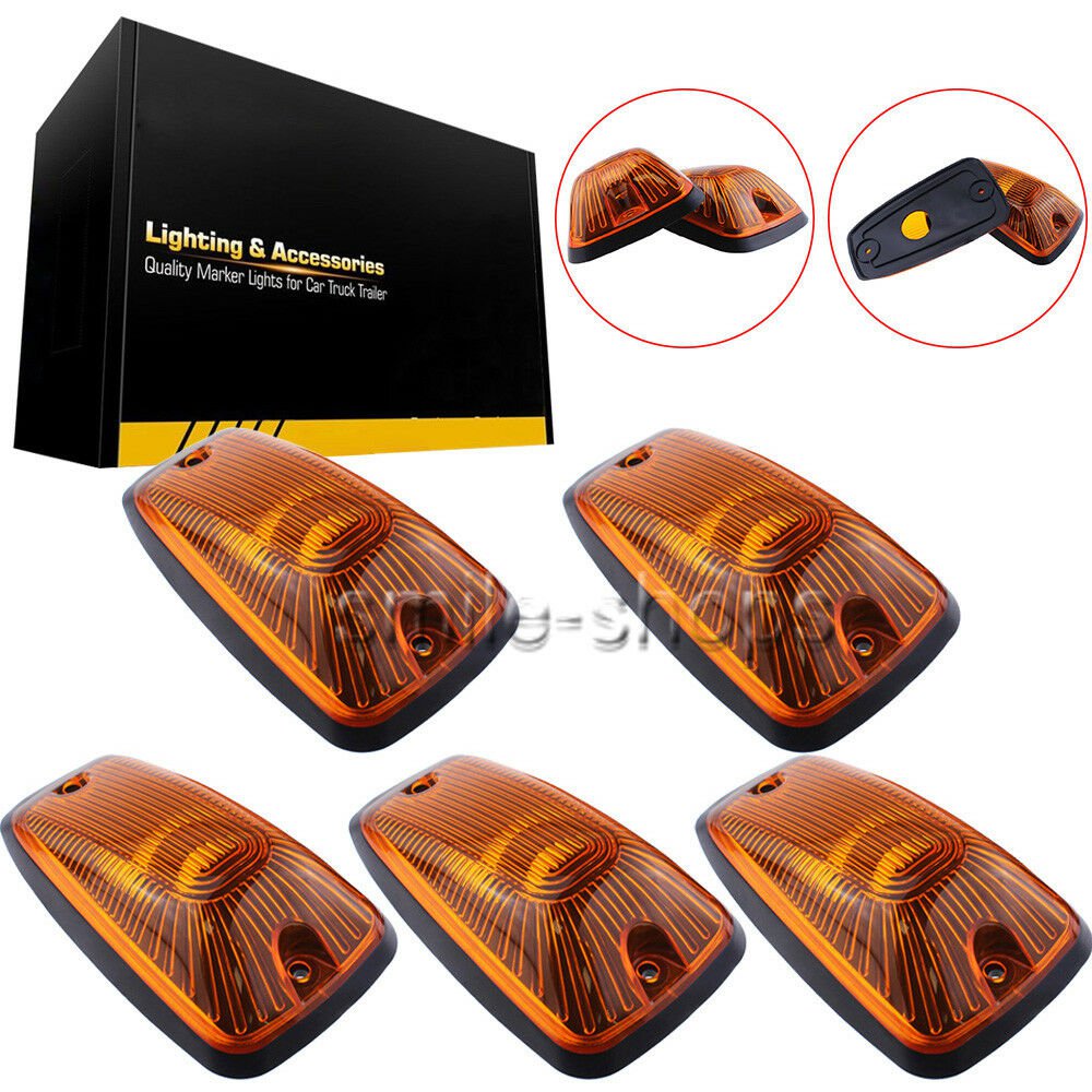 (5) Roof Cab Marker Running Clearance Light Amber Covers Lens For Chevy/GMC C/K