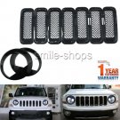 For Jeep Patriot 11-17 Front Grille Mesh Insert Cover+Angry Bird Headlight Cover
