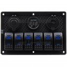 12/24V Car Boat 6 Gang Aluminium Blue LED Rocker Switch Panel Circuit Breaker