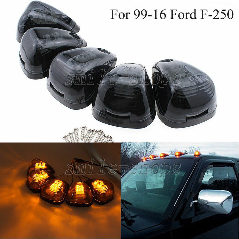 5pcs Smoke Cover Amber 9-LED Cab Roof Top Marker Lights For 1999-2016 Ford F-250