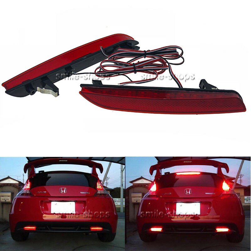 2 x Red Lens LED Rear Bumper Reflector Taillight Brake Light For Honda CR-Z CR-V