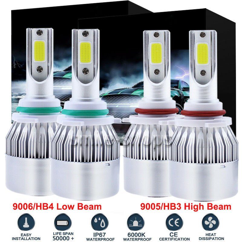 4x 9005 9006 Combo LED Headlight For Jeep Grand Cherokee 1999-2007 High Low Beam