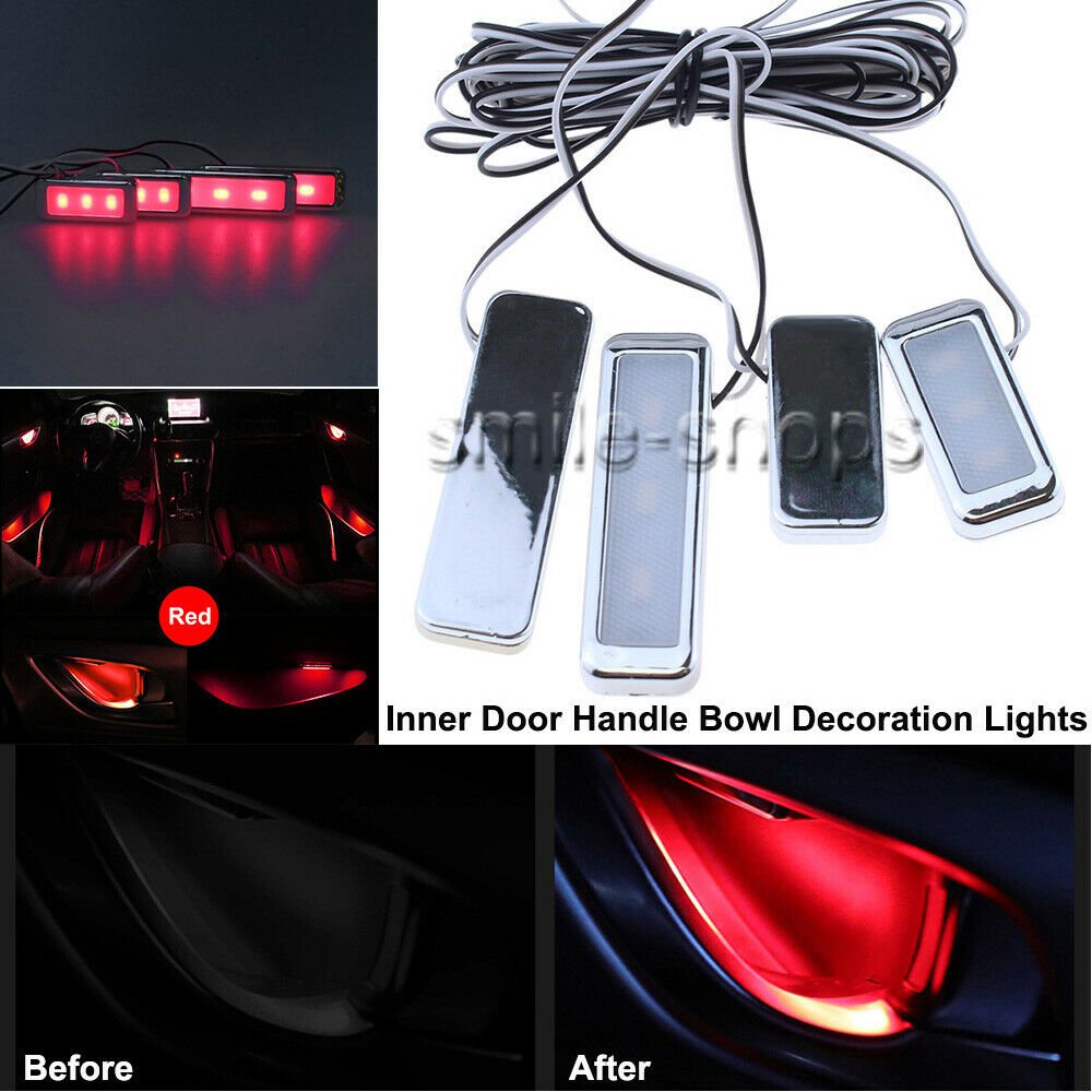 Red LED Car Decorative Inner Door Bowl Wrists Handle Armrest Light Ambient Lamps