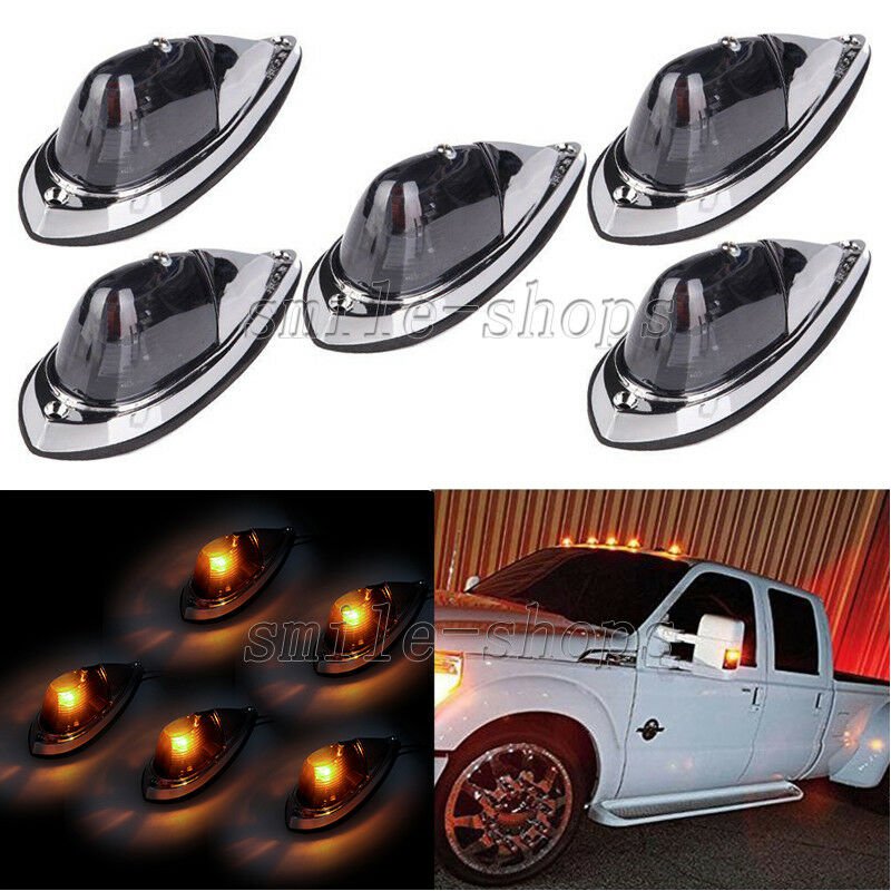 5pcs Smoke Cab Marker Roof Running Top Amber Clearance Lights For Truck Trailer
