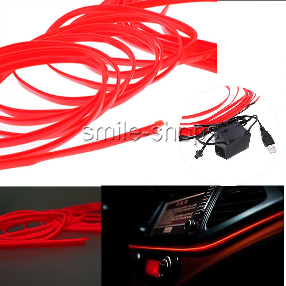 10M Red LED Cold Light Strip Interior Flexible Atmosphere Decor Lamp Waterproof