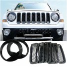 For Jeep Patriot 2011-2017 Black Front Mesh Insert Grille + Headlight Cover Trim