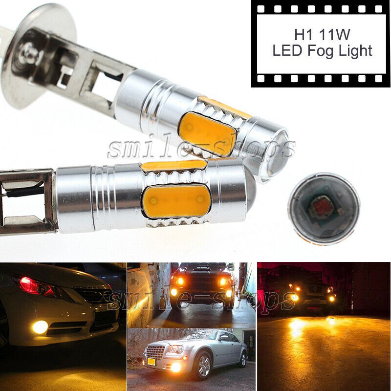 2pcs H1 High Power 11W Amber COB LED Projector Bulbs For Car Fog Driving Lights
