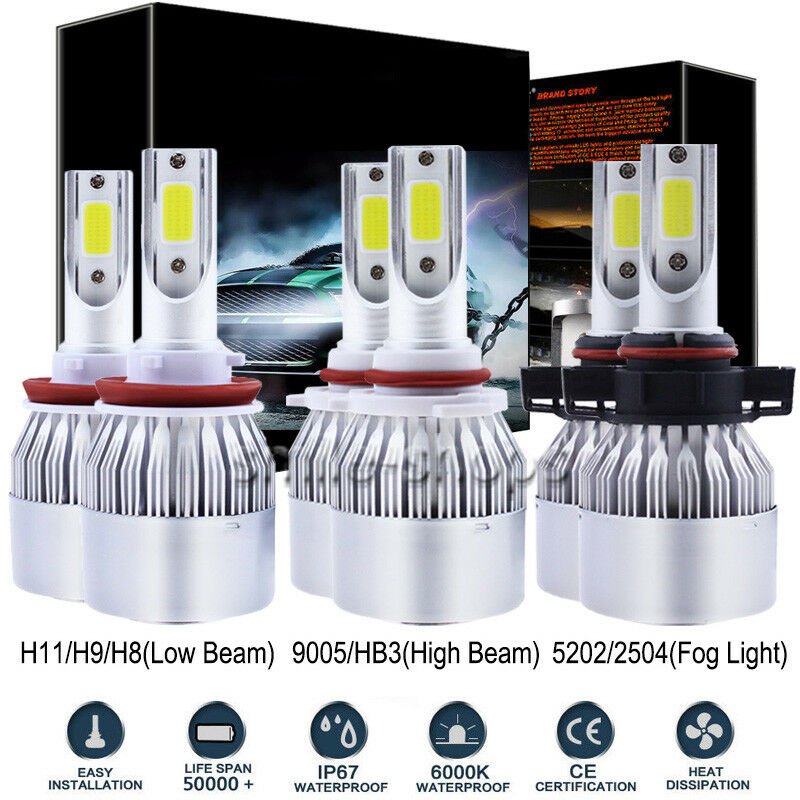 6 x LED Headlight Kit Hi Lo Fog Light For Chevy Silverado 2500 3500 HD 2007-2018