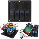 Great 12V 4 Gang Circiut LED Rocker Switch Panel Breaker Voltmeter USB Charger