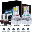 9005 + 9006 + H11 6Pcs LED Headlight High Low Beam Fog Light Bulbs 6000K White