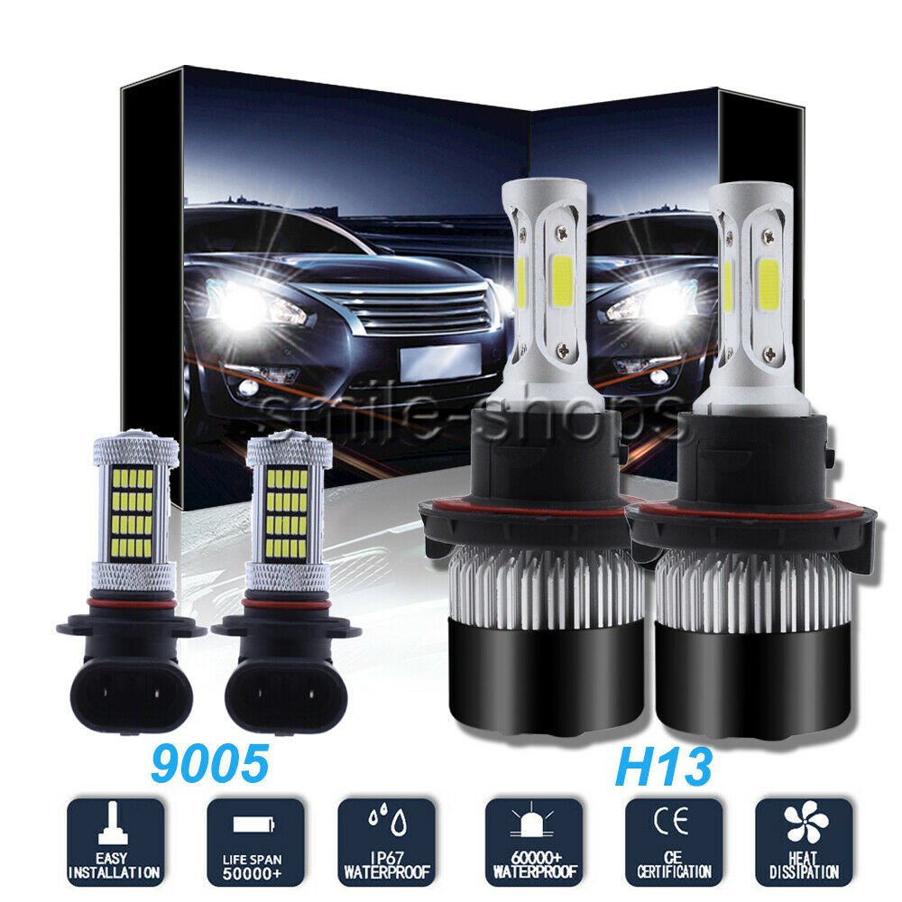 4x COB Combo H13 LED Headlight Hi/lo+9145 Fog Light Fit For Ford F-150 2004-2014