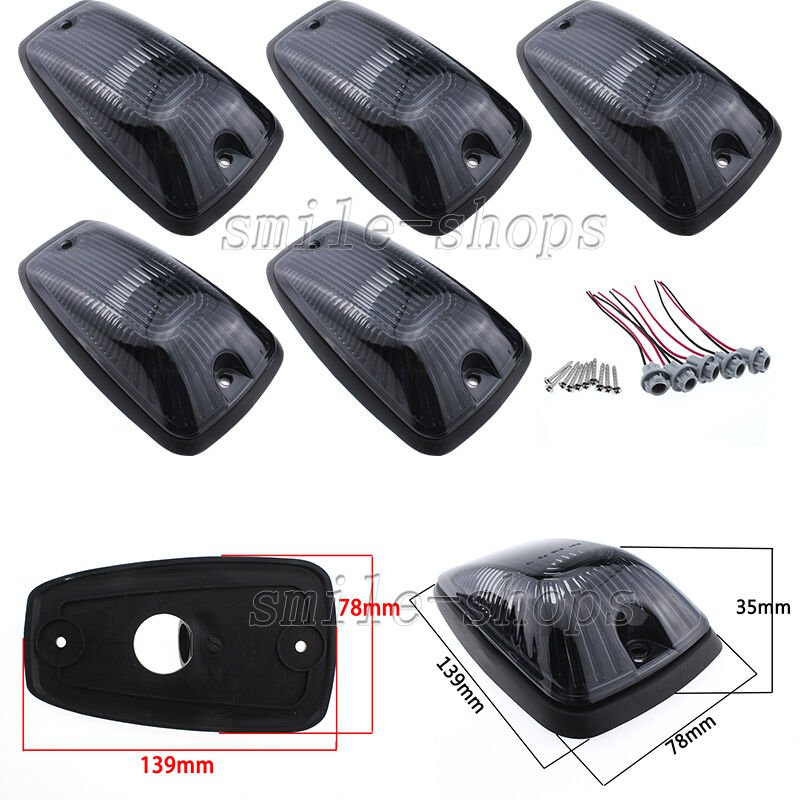 5pcs Roof Light Cab Marker Smoke Covers for 88-02 Chevrolet C1500 C2500 /GMC C/K