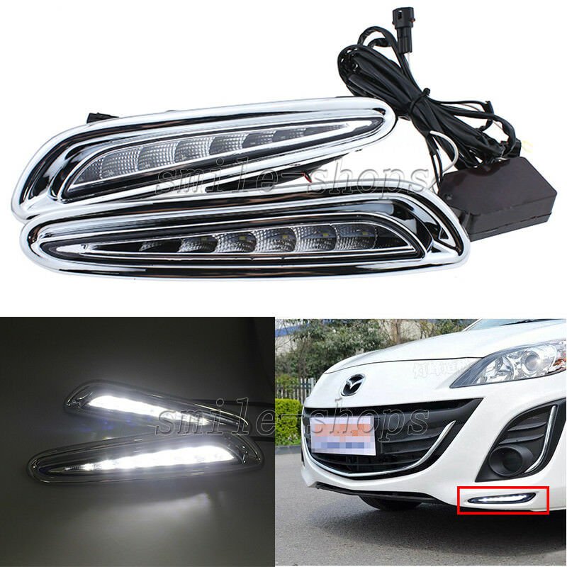 2pcs White LED Daytime Running Light For Mazda 3 Axela Car Fog Lamp 2010-2013