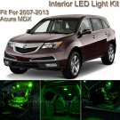 17pcs Bright Green Interior LED Light Package Kit Fit For 2007-2013 Acura MDX