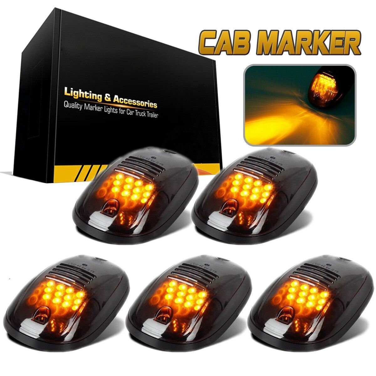 5 Smoked Black 12 LED Cab Roof Top Marker Running Clearance Light for Dodge Ram#