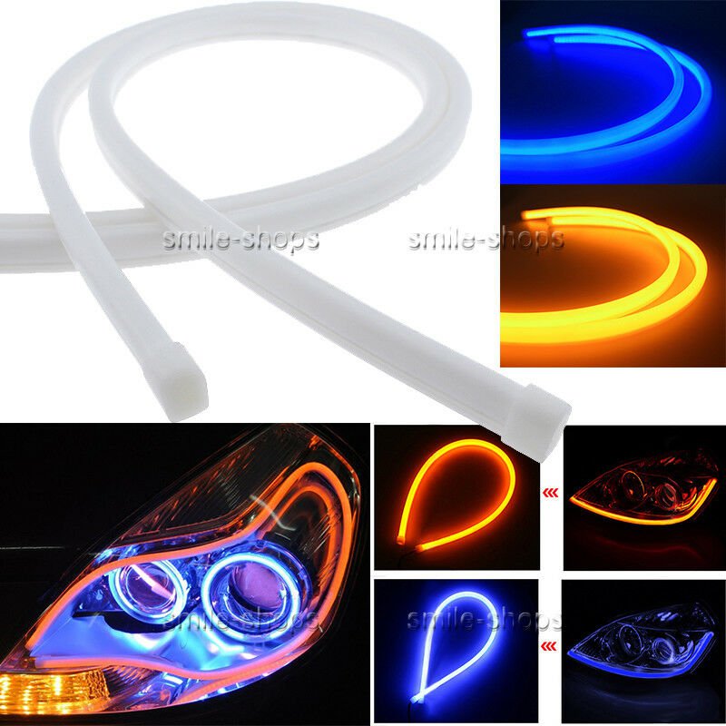 2x 60CM Car Dual Color Switchback Soft Tube DRL Turn Signal LED Light Strip Kit