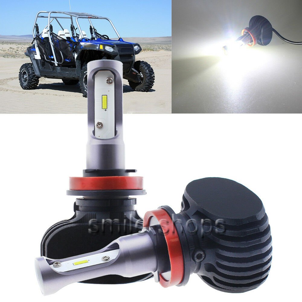 2Pcs 50W H11 LED White Headlight For Polaris Ranger RZR Razor 800 900 XP 2010