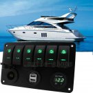 6 Gang Aluminium Green LED Rocker Switch Panel Breaker for Car RV Marine Boat