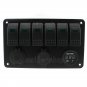 6 Gang Aluminium Green LED Rocker Switch Panel Breaker for Car RV Marine Boat