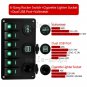 6 Gang Aluminium Green LED Rocker Switch Panel Breaker for Car RV Marine Boat