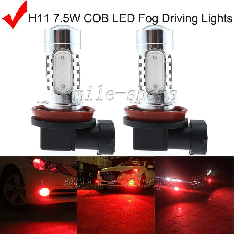 2pcs Nice Red 7.5W H11 COB LED Car Truck Fog Driving Replacement Light Bulbs DRL